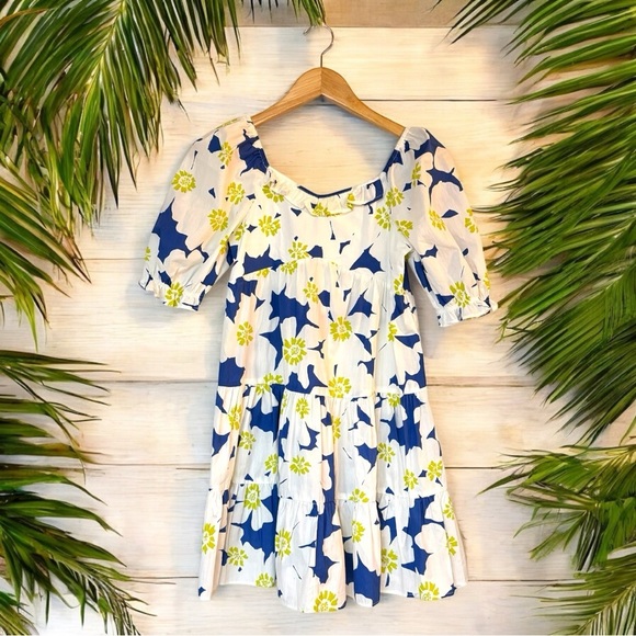 Zara Other - ZARA Floral Puff Sleeve Tiered Dress - Size 13-14 (164 cm) - Navy & Lime Flowers